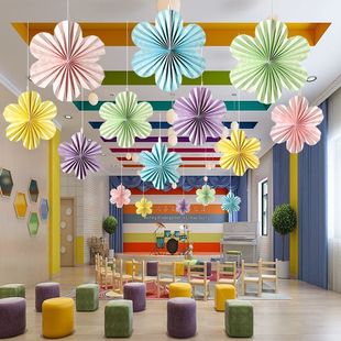 Spring Jewelry Store Mall Shop Valentine's Day Decoration Arrangement Kindergarten Aerial Pendant Flower Paper Fan Pendant