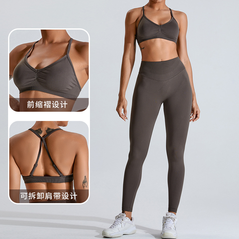 Traje de ropa de yoga sin costuras transfronterizas traje de Deportes de espalda cruzada para mujer Peach Hip lifting deportes al aire libre ropa de fitness
