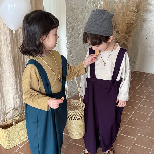 Jiaye children's 2024 spring new long-sleeved T-shirt for boys and girls solid color bottoming round neck slit top inner wear