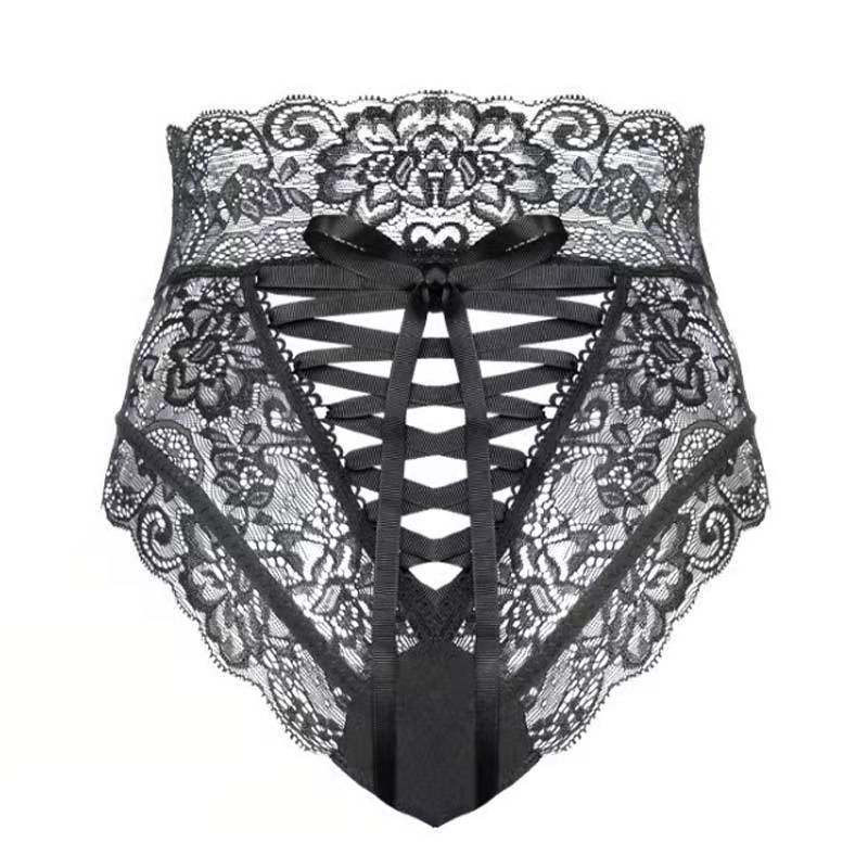 Women’s Black See-Through Lace Triangle Panties, Hollow-Out XXL — detail image 6