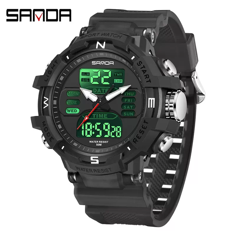 SANDA品牌简约潮流ins风情侣表户外运动夜光防水倒计时学生电子表