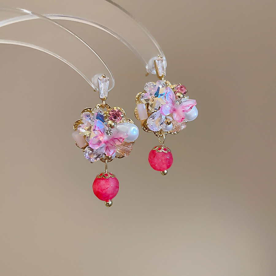 Pendientes de flores de color dopamina de verano Pendientes de todo fósforo de nicho fresco Pendientes de lujo de alta gama de moda al por mayor