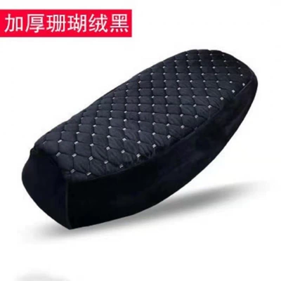 Electric Scooter Motorcycle Seat Cushion Cover Battery Car Flannel Winter Warm Seat Cushion Cover Autumn and Winter Style (Motorcycle cushion) - black-large