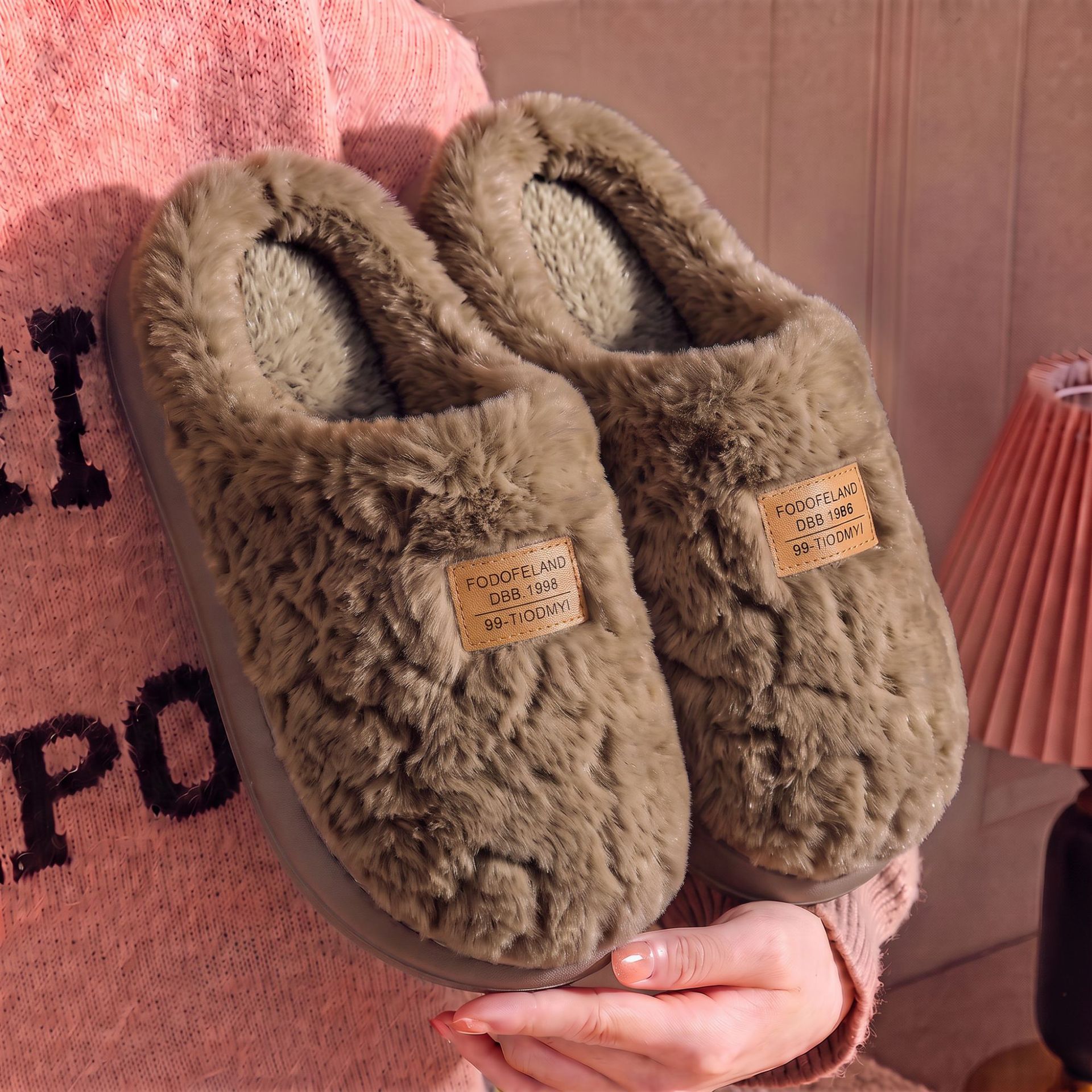 Zapatillas de Lana de Cordero con Plataforma para Mujer de lana artificial y EVA, antideslizante, cálido, para el hogar