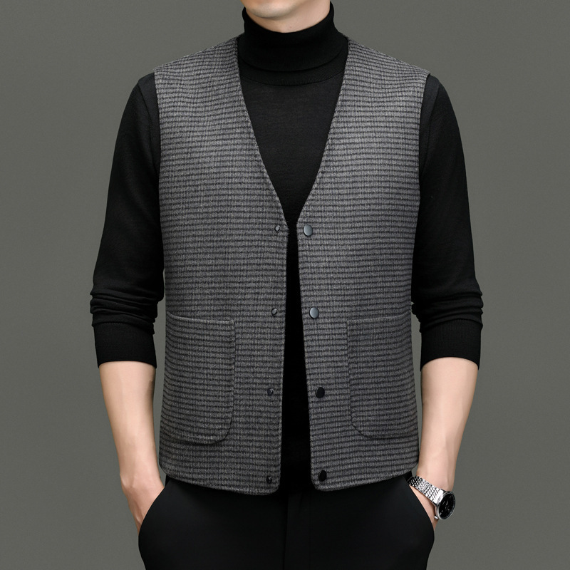 Autumn and Winter Men's Wool Vest Middle-aged Fashionable V-neck Waistcoat Casual Jacket Men's Wool Vest for Dad Warm Autumn and Winter Men's Wool Vest Middle-aged Fashionable V-neck Waistcoat Casual Jacket Men's Wool Vest for Dad Warm