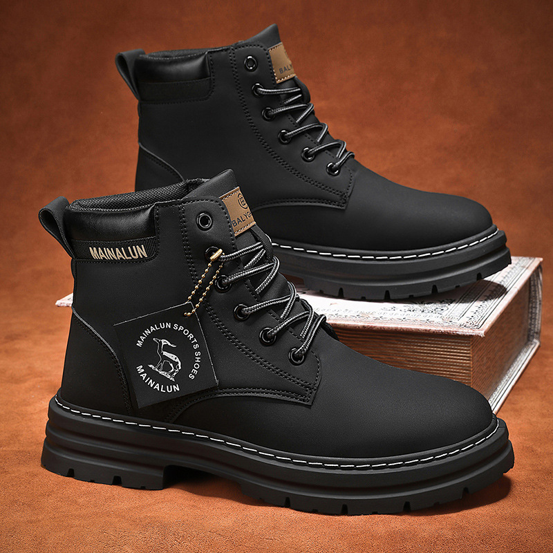Bequeme Herren Arbeitsstiefel Im Retro-Stil - Hohe Plateau Sneaker Boots In Sandfarben, Parfait Pour Un Look Lässigen Im Alltag_voghion.com