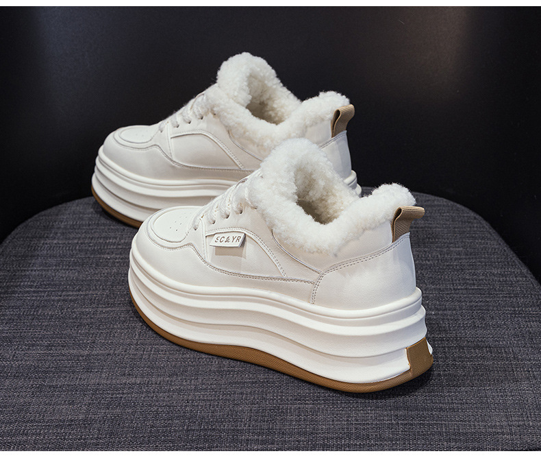 Giày sneaker nữ chunky đế dày mũi tròn lót lông cừu ấm áp mùa thu đông — M2688-1 màu đen lót nhung, M2688-1 trắng be lót nhung chi tiết 12