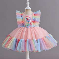 Children's dress skirt mesh puffy sleeveless princess dress flying sleeve short dress dress performance dress host dress