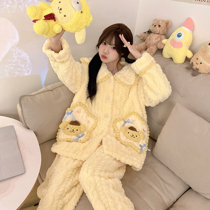 2024 new pajamas women's coral fleece autumn and winter fleece-lined thick cartoon sweet winter flannel home clothes