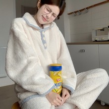 韩国ins女冬季新款韩版少女加厚桂花绒保暖家居服可外穿睡衣套装