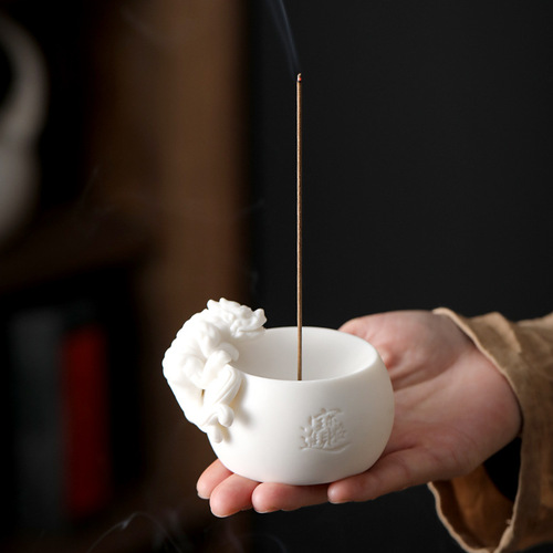 Lucky Pixiu white porcelain incense burner household sandalwood agarwood mugwort incense incense stick incense seat indoor tea table decorations