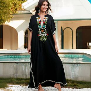 2024 Cross-Border European and American New Style Rayon Embroidered Beach Cover-Up Vacation Robe Bikini Swimsuit Women's Sun Protection Outerwear