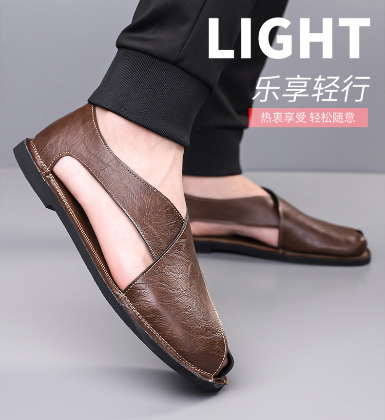 Dép sandal nam quai ngang kiểu La Mã cổ điển, thoáng khí, đế cao su — nâu, đen chi tiết 8