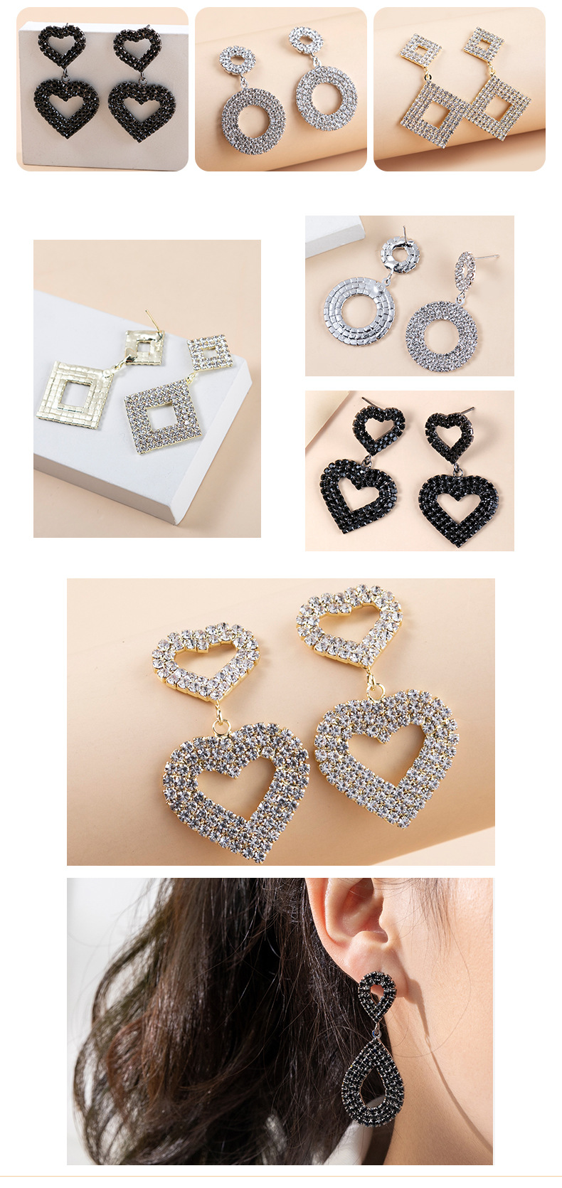 10g Weight Earrings Event & Party Supplies 316 Stainless Steel Ear Needle Material Rhinestones Inlay Material Earrings Classification Daily Occasion Metal Material Heart Shape Pattern Women'S Gender Lady Heart Shape Metal Rhinestones Earrings 9