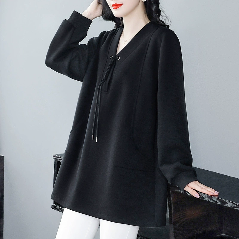 Женская одежда большого размера, свободная толстая толстая толстовка осенью и зимой новая повседневная мама высокого класса с длинными рукавами