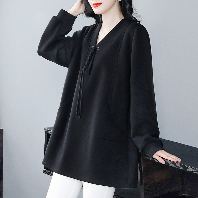 plus size Women's Fashionable Loose Belly Covering Sweatshirt Autumn and Winter New Casual Mom High-end Long-sleeved Top All-match Base