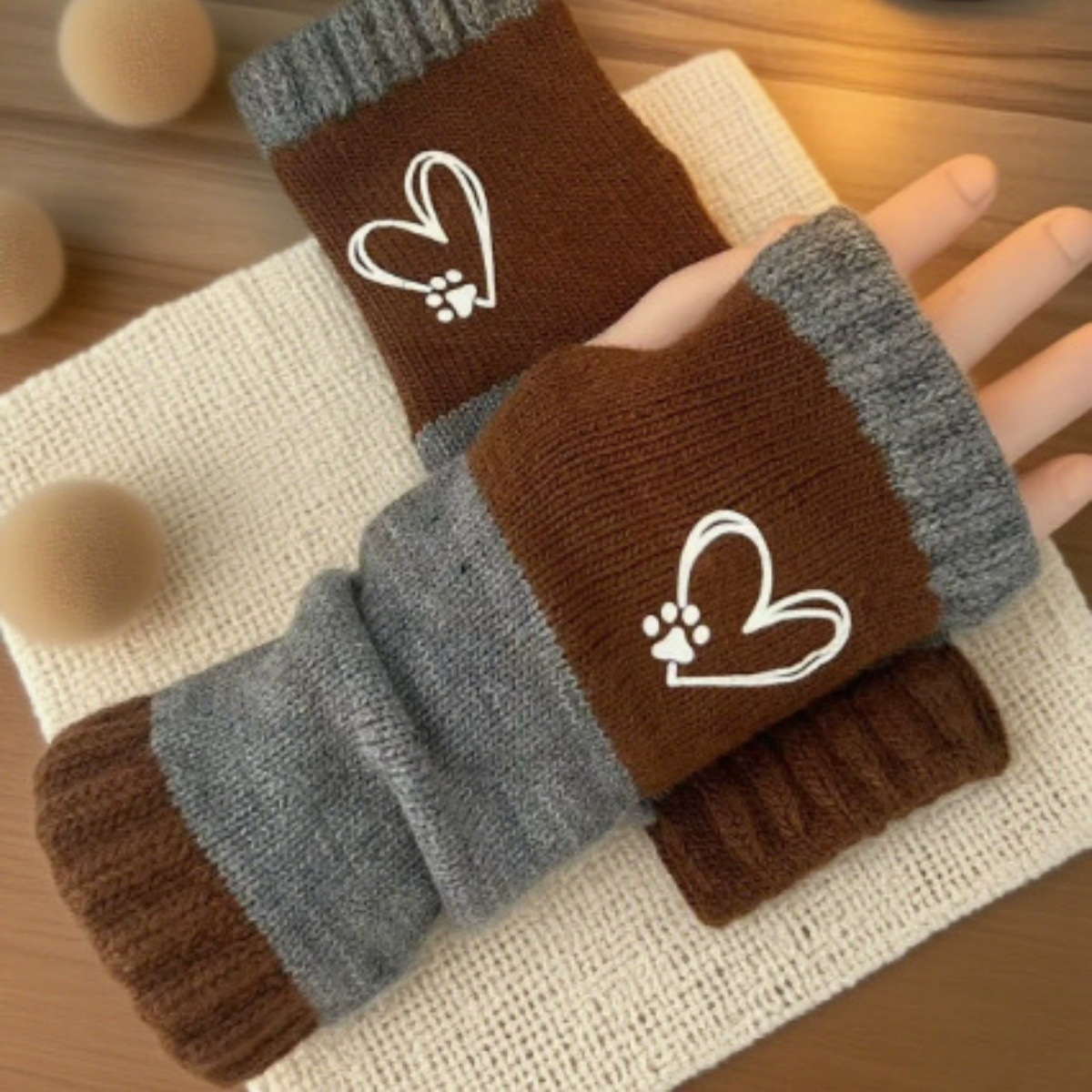 Knitted Fingerless Gloves For Women Warm Embroidered Patchwork_voghion.com
