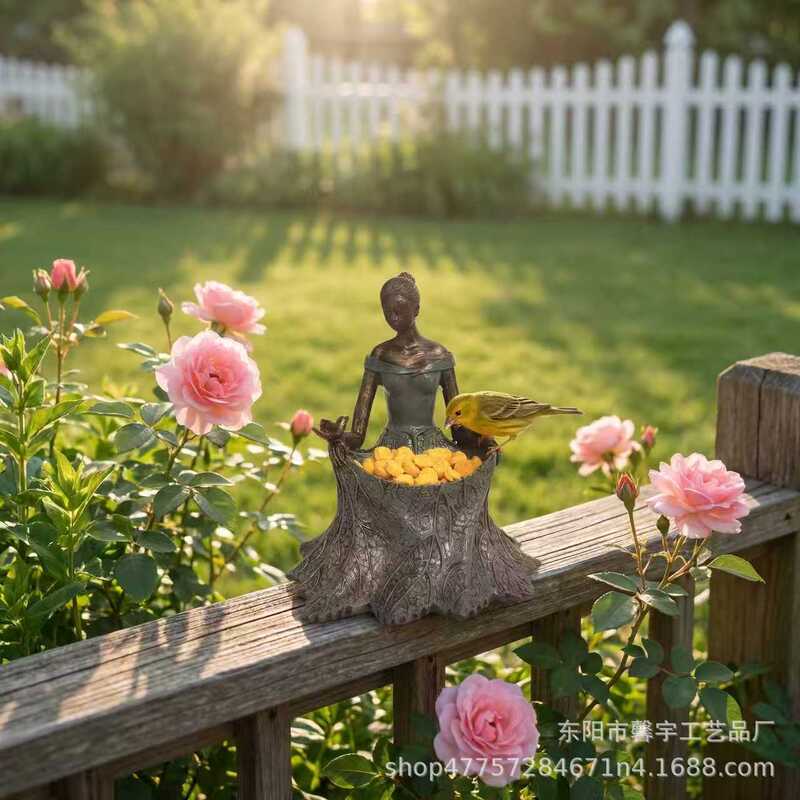 Cross-Border Resin Girl Bird Feeder Creative Goddess Garden Outdoor Decoration Ornament Simple Retro Crafts