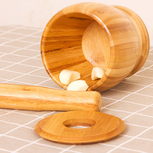 Garlic Pot Garlic Masher Garlic Press Manual Household Bamboo Masher Large Ginger Grinder Medicine Cup Grinding Garlic Medium and High
