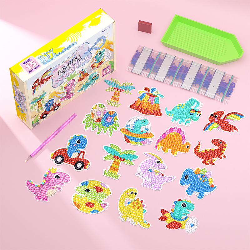 Venta caliente transfronteriza, derechos de autor, pintura de diamantes, llavero de acrílico DIY hecho a mano, colgante multiusos, juego de caja de color