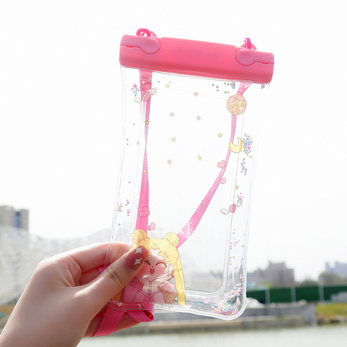 Cute cartoon mobile phone waterproof bag, air bag floating touch screen protective cover, drifting swimming mobile phone bag wholesale