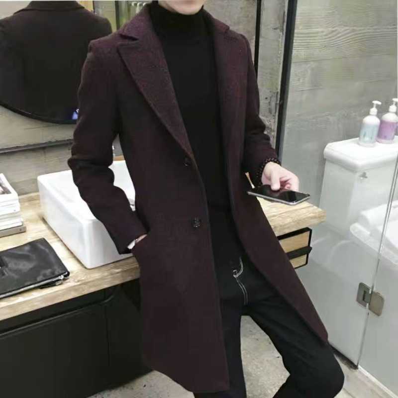 Trench coat hombres de longitud media 2022 Primavera, Otoño e Invierno nuevos hombres engrosados abrigo de lana largo juvenil