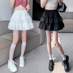 蛋糕裙半身裙女2025新款春夏高腰网纱蕾丝伞裙a字蓬蓬裙白色短裙