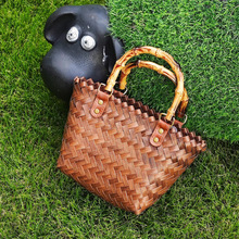 纯手工编织包菜篮子百搭复古竹节手提草编托特包包仿藤编伴手礼包