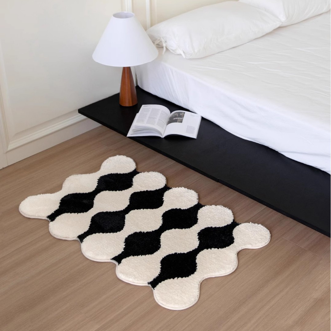 Home Bedroom Bedside Cooling Foot Mat Black and White Simple Style Winter Plush Bathroom Bathtub Flocking Absorbent Floor Mat