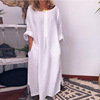 Solid loose dress, wish, Amazon, European style, cotton and linen