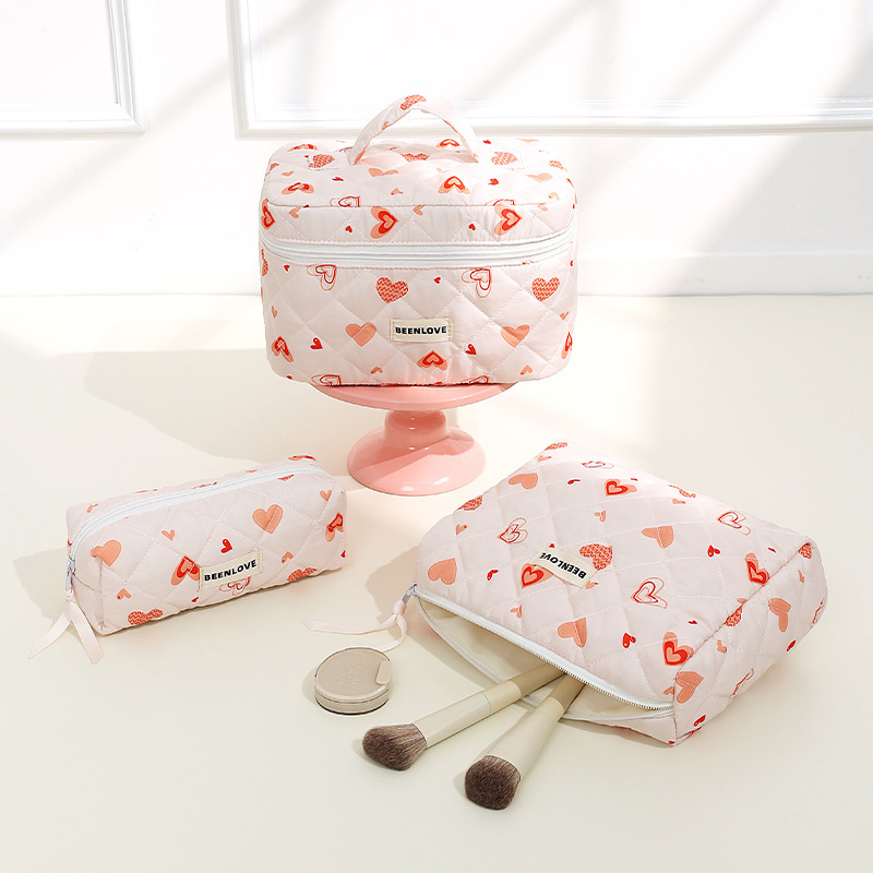 Capacious cosmetic bag with bow, flowered, high-quality style