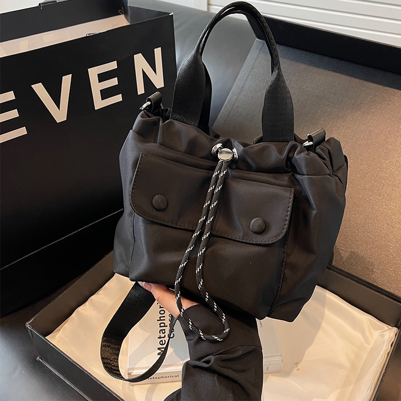 Foreign Trade Casual small size Drawstring Bucket Bag All-match Lightweight Oxford Cloth Handbag Shoulder Crossbody Bag Small Tote Bag