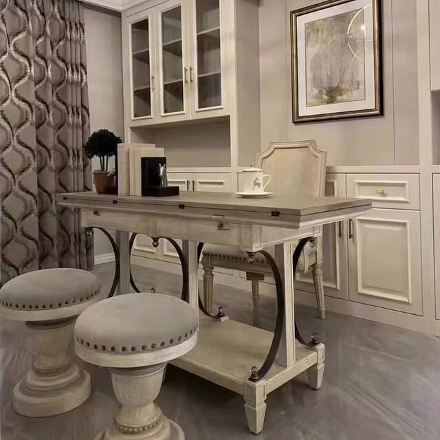 American Mori Light Luxury Computer Desk Writing Desk Vintage ART Furniture Building Revival Solid Wood Carved Old Desk