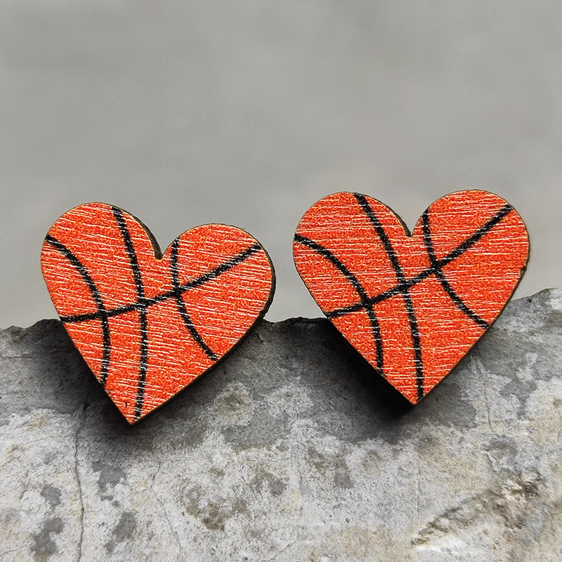 Original Design Basketball Football Wood Womenu0027S Ear Studs 1 Pair