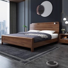 Nordic Walnut Solid Wood Bed 1.8m Double Bed Master Bed Wedding Bed 1.5m Modern Minimalist Storage Furniture