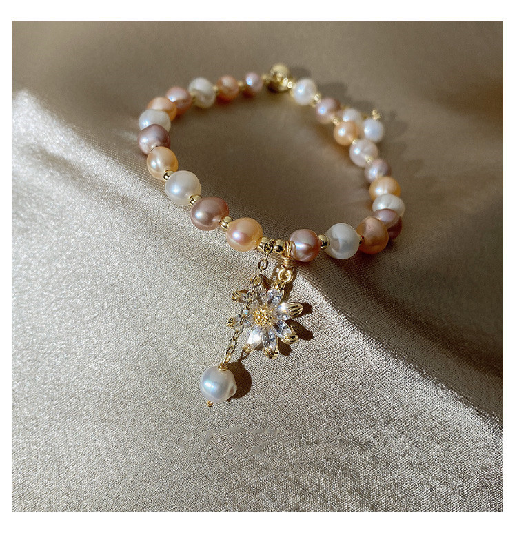 Simple Style Flower Freshwater Pearl Copper Inlay Zircon Bracelets display picture 4