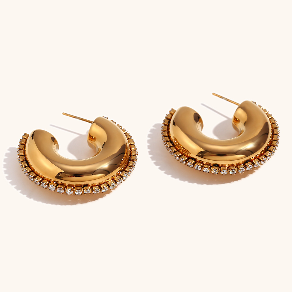 Zircon Inlay Material Earrings Classification PVD Coated Real Gold Plated Geometric Stainless Steel Waterproof Non Tarnish Earrings