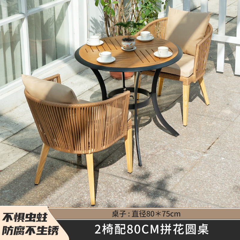 2 sillas con mesa redonda de mosaico de 80cm