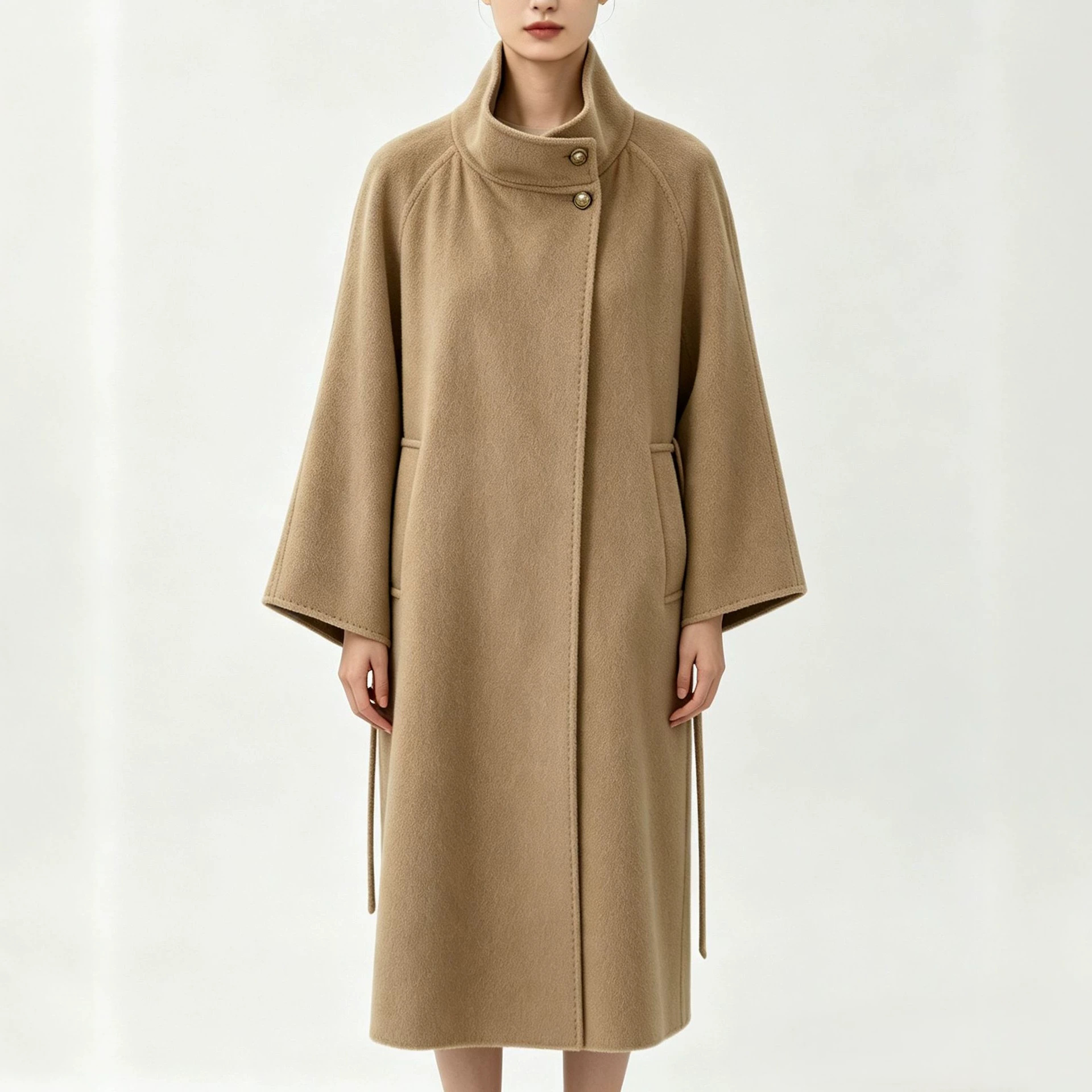 2026 Autumn/Winter New Arrival 100% Camel Wool Single-Sided Wool Coat, Women's Mid-Length Elegant Slim Fit Wool Coat