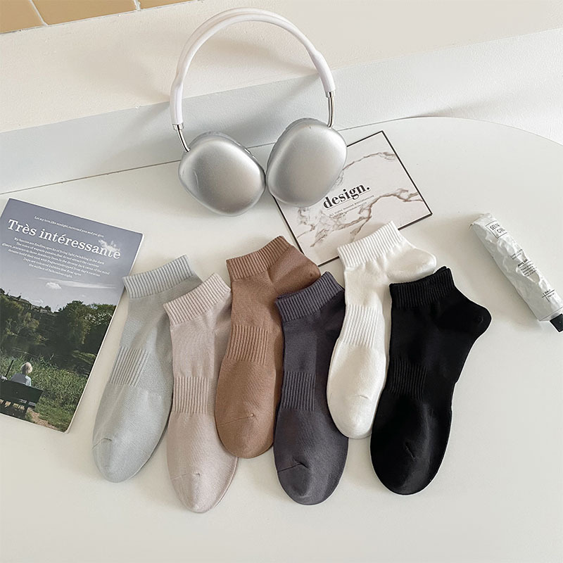 襪子男ins潮春夏季純色收腰防滑運動短筒襪百搭休閒淺口低幫棉襪