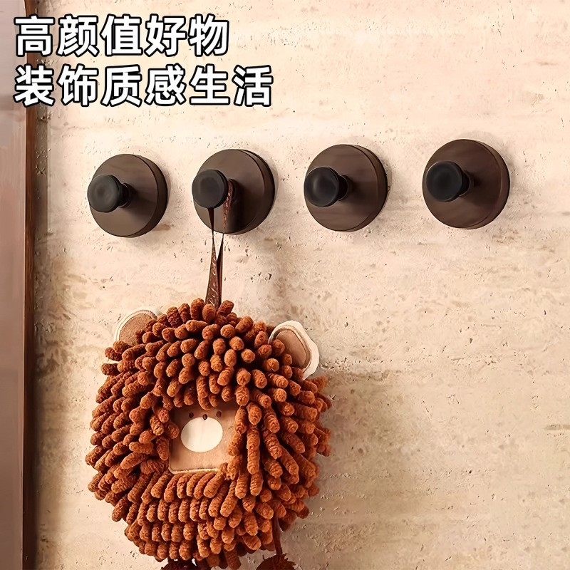 胡桃木纹吸盘旋钮挂钩门浴室厨房壁挂式置物架免打孔挂衣钩挂架|undefined