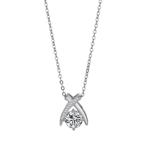 Women's Simple Elegance Diamond-embellished Cross Four-claw 2-carat Necklace, Korean Style, Lockchain, Dropshipping One Piece