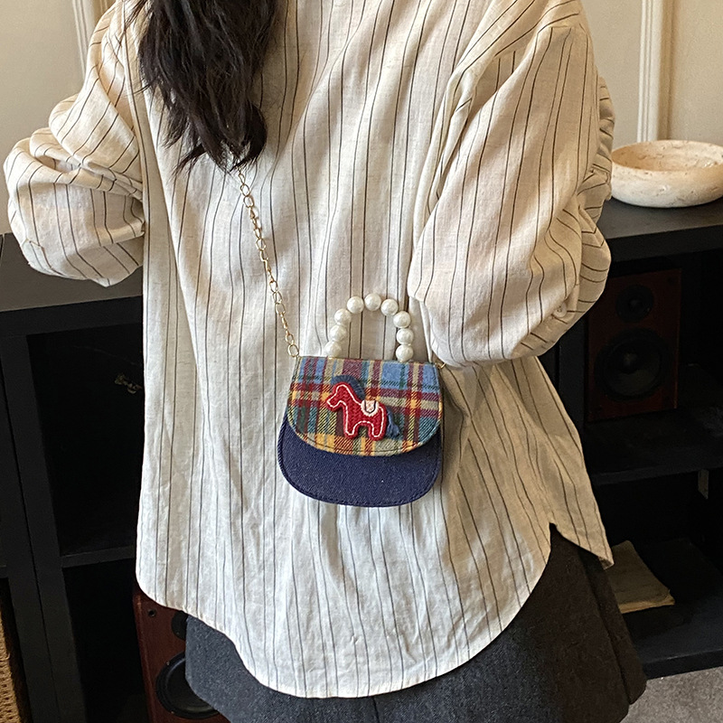 Coreana para niños y niñas bolsas de hombro a cuadros lindas mini-bebé bolsas de perlas 2026 nuevas bolsas para niños