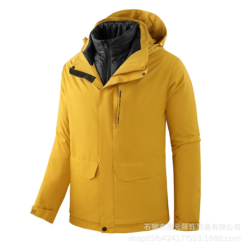 Hombres y mujeres al aire libre impermeable al aire libre tres en dos piezas conjunto de revestimiento de plumón desmontable chaqueta de frío abrigo de moda image 14