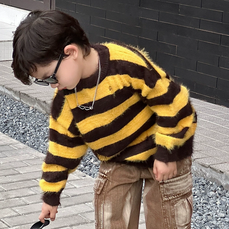 Children's demi-season knitted sweater for boys, Korean style, round collar, autumn
