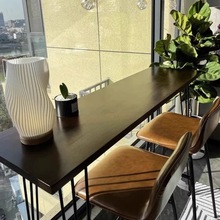 实木吧台桌家用阳台窗边靠墙长条桌小户型客厅窄桌子酒吧高脚桌椅
