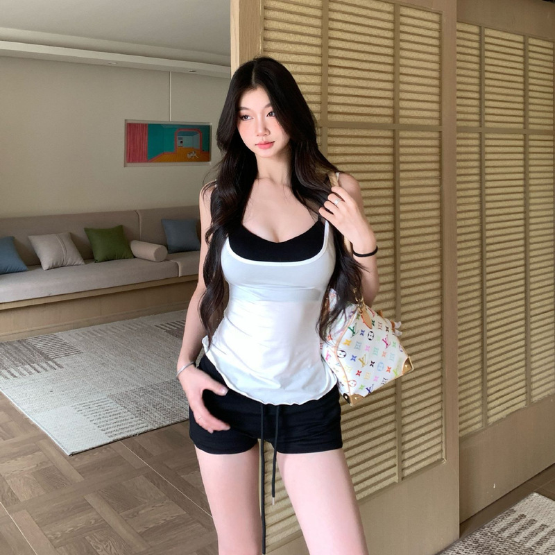 2026 Summer New Style Hot Girl Style Contrasting Color Camisole Women's Slim Fit Slightly See-Through Sun Protection Cover-Up Sweet and Spicy Two-Piece Set 2026 Summer New Style Hot Girl Style Contrasting Color Camisole Women's Slim Fit Slightly See-Through Sun Protection Cover-Up Sweet and Spicy Two-Piece Set