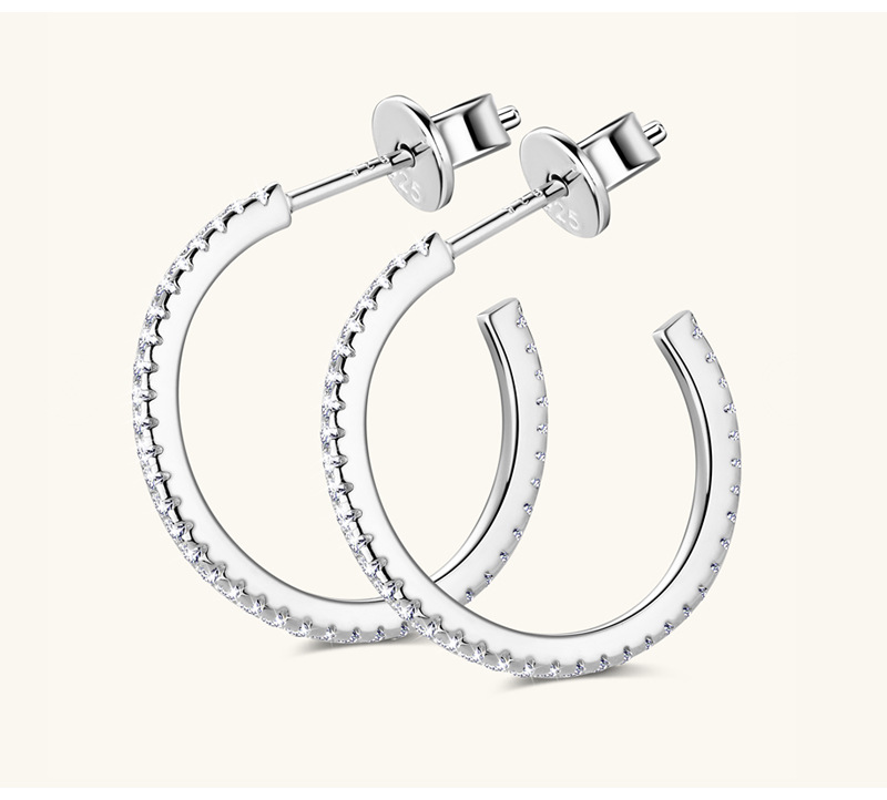 Ear Studs Classification 1 Pair Quantity Daily Occasion 1 Pair 925 Sterling Silver Moissanite C Shape Ear Studs