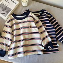 儿童T恤25春秋款童装儿童日系T恤中小童春季条纹T恤长袖上衣