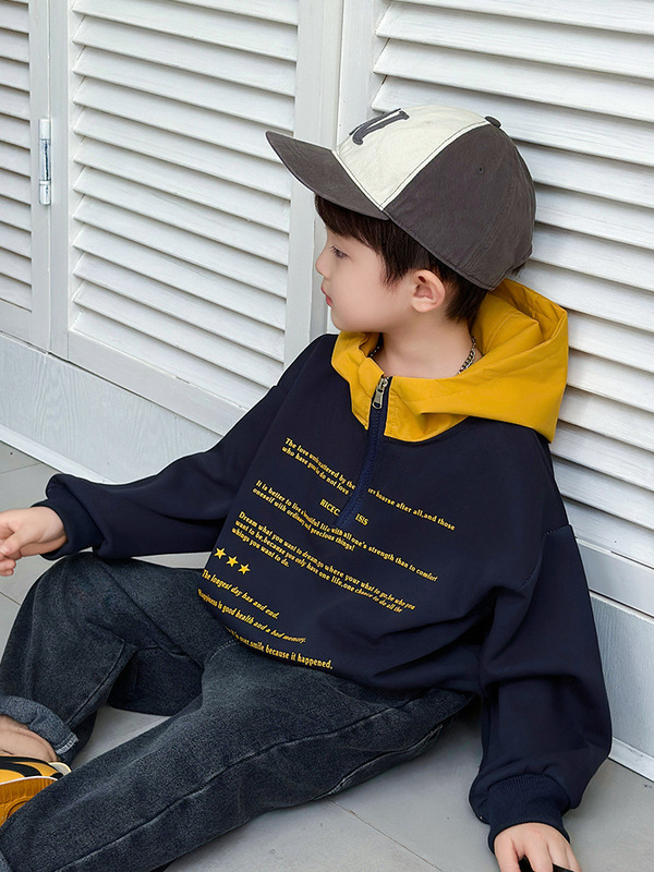 9707男童卫衣春秋款2025新款儿童秋装连帽上衣时髦休闲男孩潮衣服|undefined